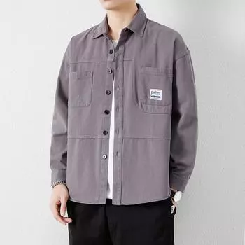 Мужская рубашка с длинным рукавом, осенняя новая хлопковая повседневная свободная рубашка в стиле Гонконга, куртка модного бренда для мужчин M