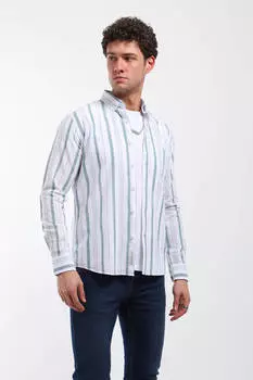 Мужская рубашка с длинным рукавом прямого силуэта с рисунком зеленая