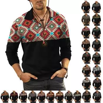 Мужская рубашка с длинным рукавом с лацканами и повседневным принтом 3D, свободная спортивная рубашка с лацканами L