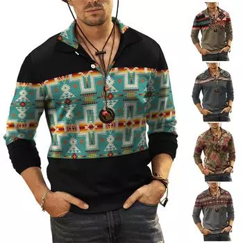 Мужская рубашка с длинным рукавом с лацканами и повседневным принтом 3D, свободная спортивная рубашка с лацканами XXXL жёлтый