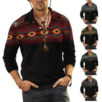 Мужская рубашка с длинным рукавом с лацканами и повседневным принтом 3D, свободная спортивная рубашка с лацканами M