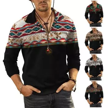 Мужская рубашка с длинным рукавом с лацканами и повседневным принтом 3D, свободная спортивная рубашка с лацканами XXXL бежевый