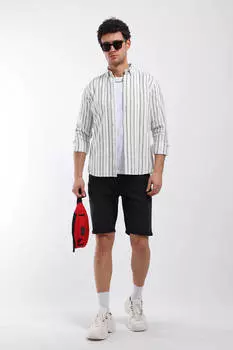 Мужская рубашка с длинным рукавом с тонким узором, серая