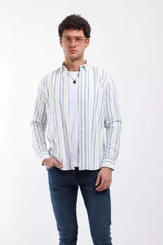 Мужская рубашка с длинным рукавом с узором тонкая линия синяя
