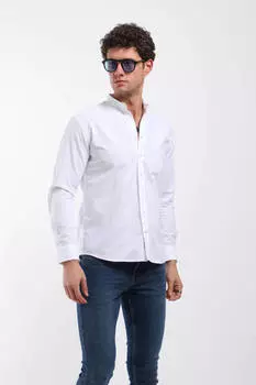 Мужская рубашка с длинным рукавом с воротником белая