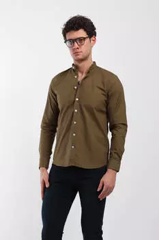 Мужская рубашка с длинным рукавом с воротником хаки