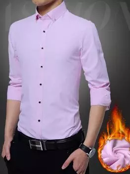 Мужская рубашка с длинным рукавом SlimFit Casual Business, мягкая, утолщенная, теплая, с лацканами, тонкая, однотонная, белая рубашка 37 белый