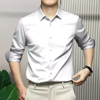 Мужская рубашка с длинным рукавом, смокинг с лацканами, тонкая однотонная рубашка, костюм на пуговицах, подходит для дышащей деловой рубашки, топ для свадебной вечеринки L белый