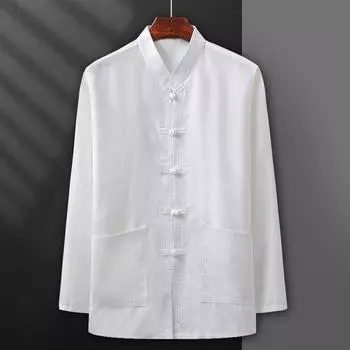 Мужская рубашка с длинным рукавом среднего и пожилого возраста, рубашка Тай-Чи 2XL бежевый