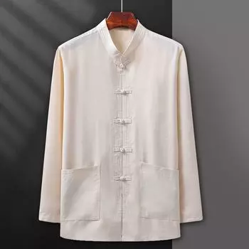 Мужская рубашка с длинным рукавом среднего и пожилого возраста, рубашка Тай-Чи S белый