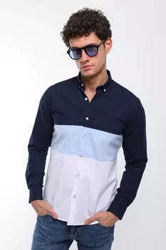 Мужская рубашка с длинным рукавом темно-синяя