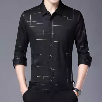 Мужская рубашка с длинным рукавом в деловом стиле с воротником-стойкой, повседневная полосатая рубашка с длинным рукавом, топы больших размеров 4XL