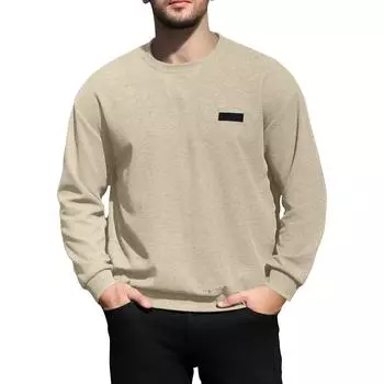 Мужская рубашка с длинным рукавом в клетку Мужской свитшот с круглым вырезом однотонный топ L бежевый