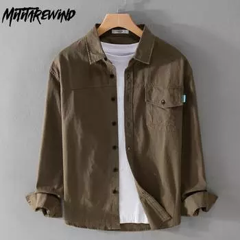 Мужская рубашка с длинным рукавом в японском стиле, повседневные топы из чистого хлопка, однотонная рубашка с воротником-лацкан M темно-серого