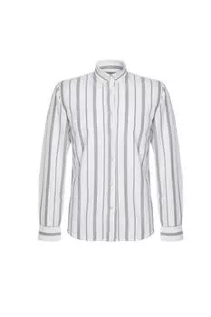 Мужская рубашка с длинным рукавом в вертикальную толстую и тонкую полоску цвета хаки