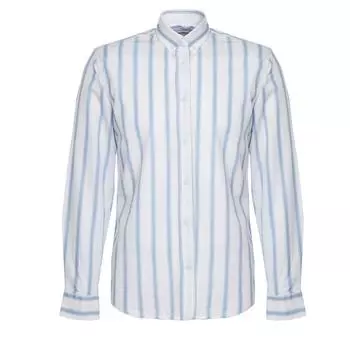 Мужская рубашка с длинным рукавом в вертикальную полоску синяя