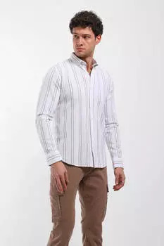 Мужская рубашка с длинным рукавом в вертикальную полоску Горчичная