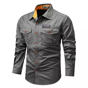 Мужская рубашка с длинными рукавами, чистый хлопок, универсальная, повседневная, красивая, большого размера, тонкое пальто на весну и осень, топ с лацканами M
