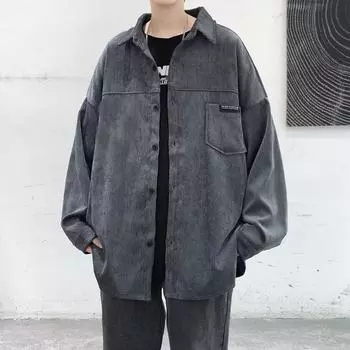 Мужская рубашка с длинными рукавами и буквами на весну и лето в японском стиле в Гонконге, свободная рубашка, мужская рубашка, модное универсальное повседневное пальто M чёрный