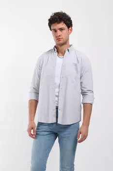 Мужская рубашка с длинными рукавами и карманами СЕРАЯ