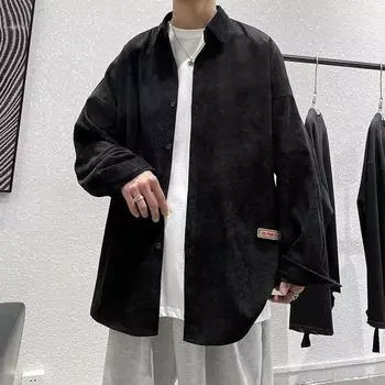 Мужская рубашка с длинными рукавами и надписью Ins Letter в гонконгском стиле, свободная японская рубашка, мужская рубашка, модное универсальное повседневное пальто M чёрный