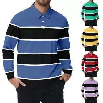 Мужская рубашка с длинными рукавами и тремя пуговицами на лацканах XL синий