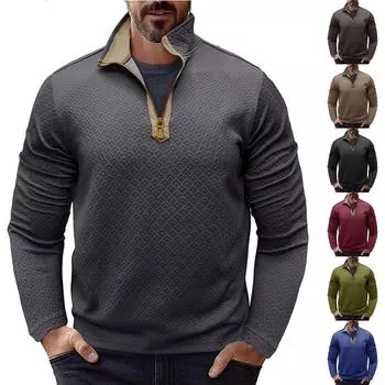 Мужская рубашка с длинными рукавами и застежкой-молнией на воротник, модная и повседневная рубашка с воротником-стойкой L армия зеленый