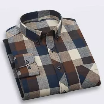 Мужская рубашка с длинными рукавами из матового клетчатого хлопка на осень и зиму 4XL