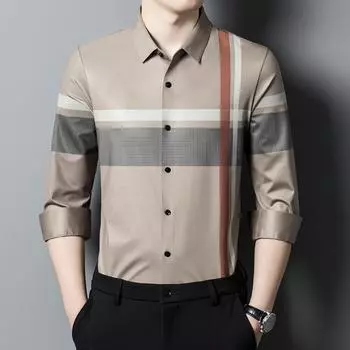Мужская рубашка с длинными рукавами из шелка Ice Silk, весна и осень, новый стиль, модная повседневная тонкая свободная рубашка для молодежи и среднего возраста M