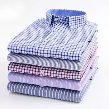 Мужская рубашка с длинными рукавами Khmer Wrinkle Free Casual Oxford Spun Wrinkle Resistant No Care Slim Fit Checkered Striped Shirts Men s XL