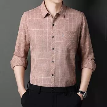 Мужская рубашка с длинными рукавами, осенняя новая клетчатая подходящая повседневная рубашка с темпераментом M