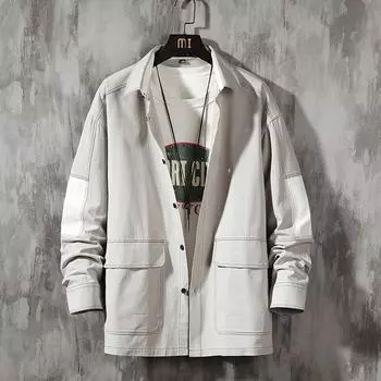 Мужская рубашка с длинными рукавами. Тонкая рубашка. Свободная повседневная рубашка в корейском стиле. L серый