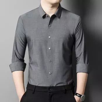 Мужская рубашка с длинными рукавами, весенне-осенняя новая повседневная однотонная рубашка для молодежи и среднего возраста, мужская рубашка-поло M