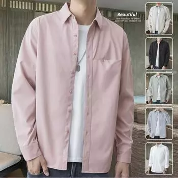 Мужская рубашка с длинными рукавами, весенняя повседневная одежда на подкладке, корейская версия трендовой весенне-осенней рубашки-пальто M белый