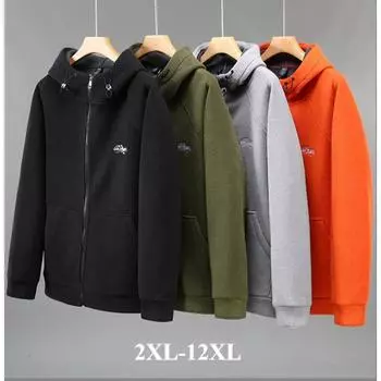 Мужская рубашка с капюшоном, длинный рукав, утолщенный флис, толстовка с капюшоном на молнии, теплая куртка на осень-зиму для мужчин, большой размер 12XL 10XL Plus 12XL чёрный