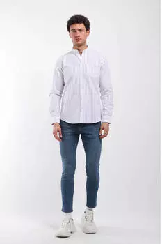 Мужская рубашка с классическим воротником, тонкая прямая полоска, сушеная роза