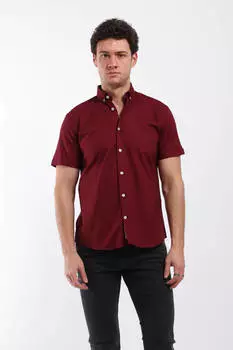 Мужская рубашка с коротким рукавом Бордово-красная