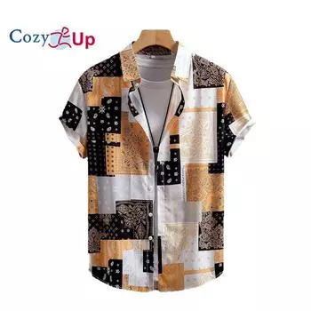 Мужская рубашка с коротким рукавом, черно-белая рубашка в китайском стиле с кешью, повседневная мода для мужчин, лето 2025, новое поступление S