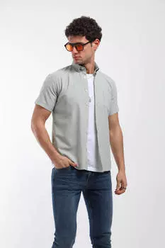 Мужская рубашка с коротким рукавом и карманами мятная