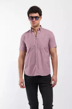 Мужская рубашка с коротким рукавом и карманами сиреневая