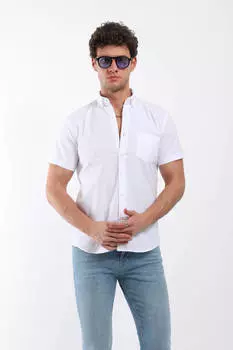 Мужская рубашка с коротким рукавом и карманом, белая