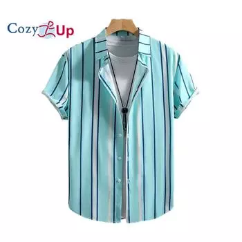 Мужская рубашка с коротким рукавом и принтом в небесно-голубую полоску, летняя повседневная рубашка для мужчин S