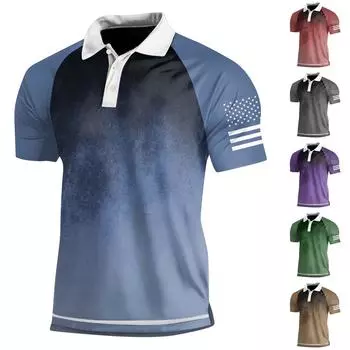 Мужская рубашка с коротким рукавом и тремя пуговицами и лацканами L зелёный