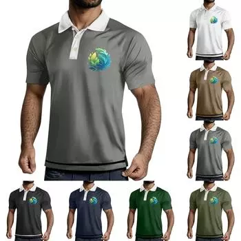 Мужская рубашка с коротким рукавом и тремя пуговицами и лацканами L армия зеленый