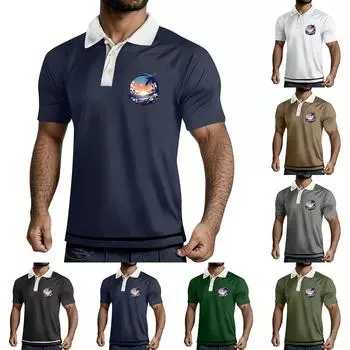 Мужская рубашка с коротким рукавом и тремя пуговицами и лацканами M чёрный