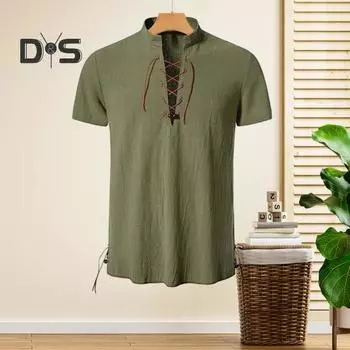 Мужская рубашка с коротким рукавом и воротником-стойкой, повседневная пляжная однотонная футболка с лямками, летние рубашки для повседневной работы в отпуске S чёрный