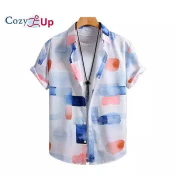 Мужская рубашка с коротким рукавом, летняя рубашка с принтом желтого и синего цвета, новая коллекция S