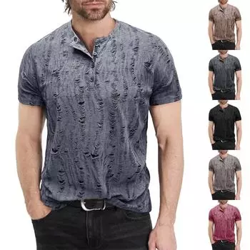 Мужская рубашка с коротким рукавом Мужская футболка с 4 пуговицами Повседневный топ L чёрный