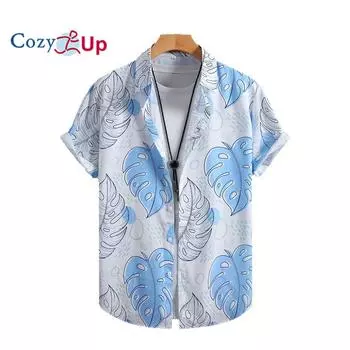 Мужская рубашка с коротким рукавом, небесно-голубая рубашка с тропическим цветочным принтом для мужчин, гавайский стиль отдыха, лето 2025 г., новая коллекция S синий