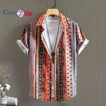 Мужская рубашка с коротким рукавом оранжевая вертикальная полоска с принтом модная мужская летняя рубашка S